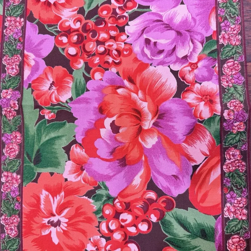 April Cornell Set of 4 Floral Cotton Placemats 14x19 Pink Chardonnay Chocolate